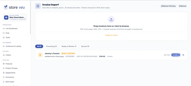 Invoice scanning: OCR matched to the catalog and received to stock