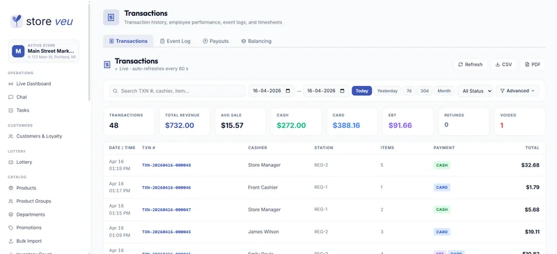 Transaction browser with receipts and filters