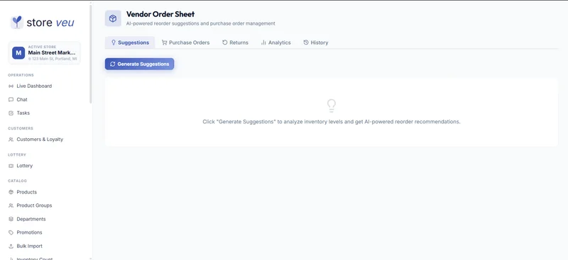Vendor order sheet with 14-factor auto-ordering